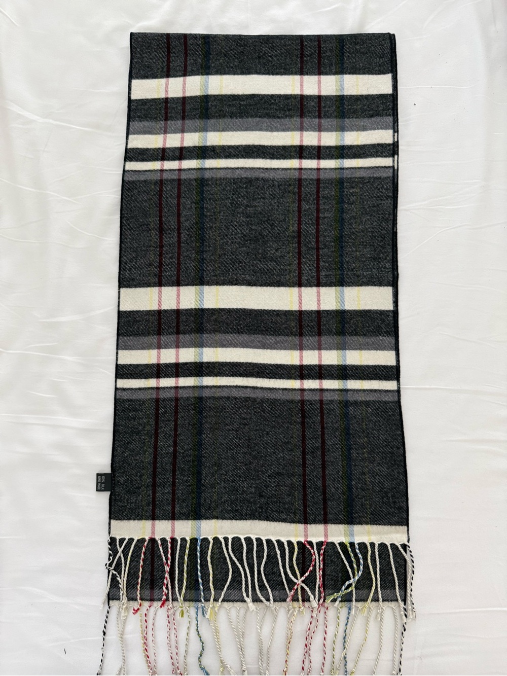 100% Silk Plaid Fringe Scarf